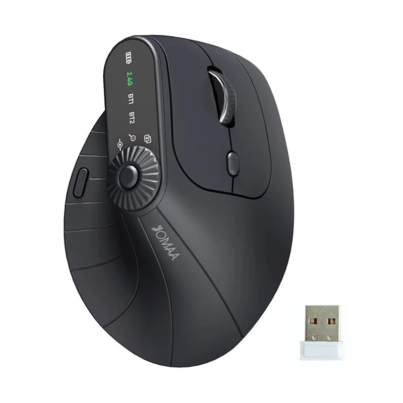 JOMAA JOM001 Wireless Vertical Mouse 2.4G  /  Bluetooth-compatible Tri-mode LED Display Ergonomic Rechargeable Mouse for Office - Black