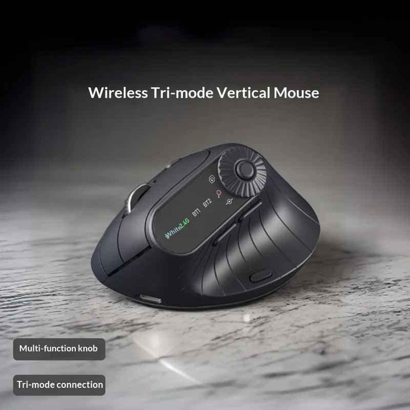 JOMAA JOM001 Wireless Vertical Mouse 2.4G  /  Bluetooth-compatible Tri-mode LED Display Ergonomic Rechargeable Mouse for Office - Black