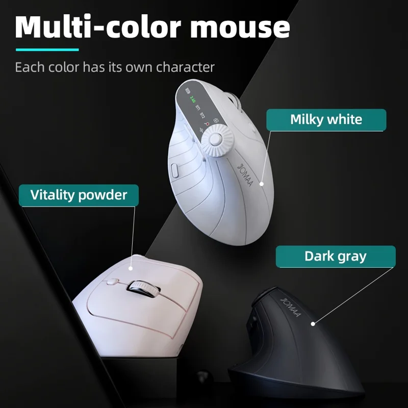 JOMAA JOM001 Wireless Vertical Mouse 2.4G  /  Bluetooth-compatible Tri-mode LED Display Ergonomic Rechargeable Mouse for Office - Black