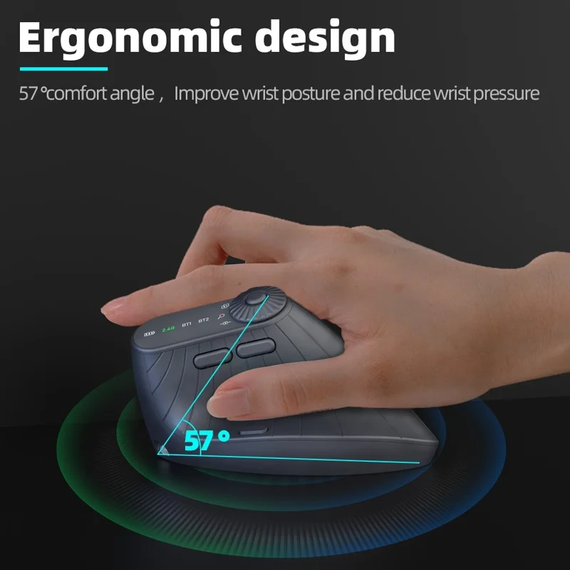 JOMAA JOM001 Wireless Vertical Mouse 2.4G  /  Bluetooth-compatible Tri-mode LED Display Ergonomic Rechargeable Mouse for Office - Black