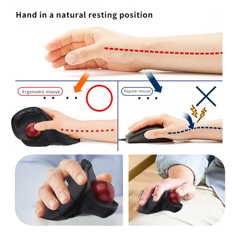 JOMAA JOM255 2.4G Wireless Bluetooth-compatible Dual Mode Trackball Mouse Rechargeable Silent Ergonomic Cordless Mouse