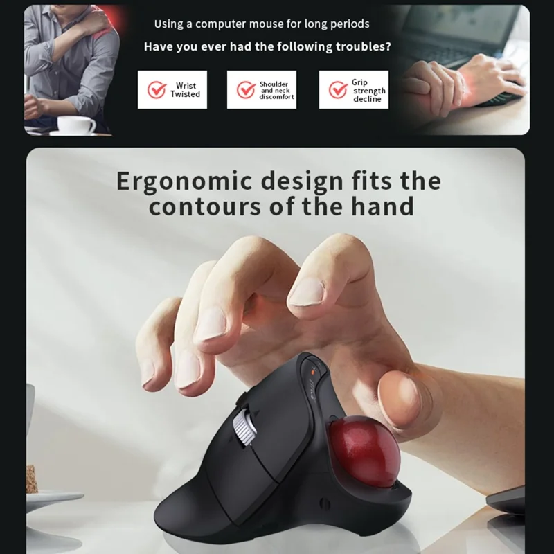 JOMAA JOM255 2.4G Wireless Bluetooth-compatible Dual Mode Trackball Mouse Rechargeable Silent Ergonomic Cordless Mouse