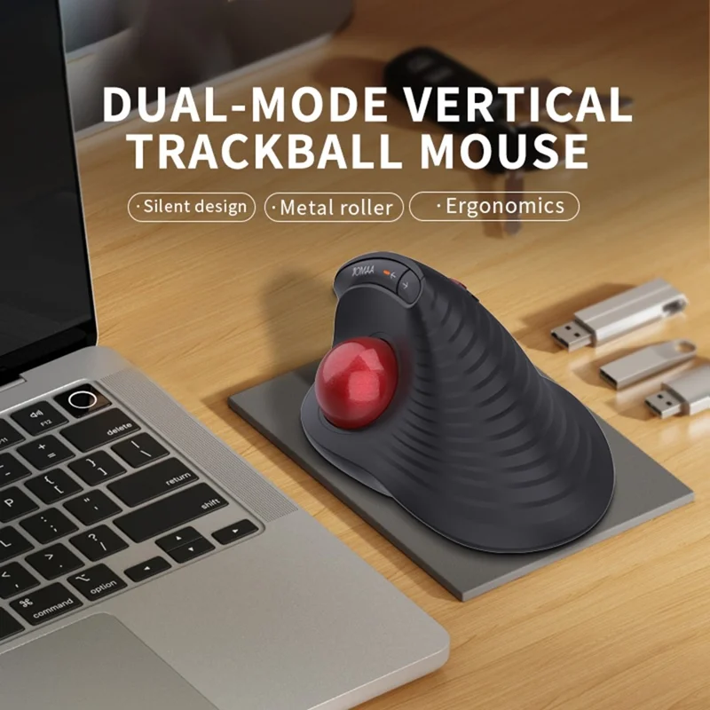 JOMAA JOM255 2.4G Wireless Bluetooth-compatible Dual Mode Trackball Mouse Rechargeable Silent Ergonomic Cordless Mouse