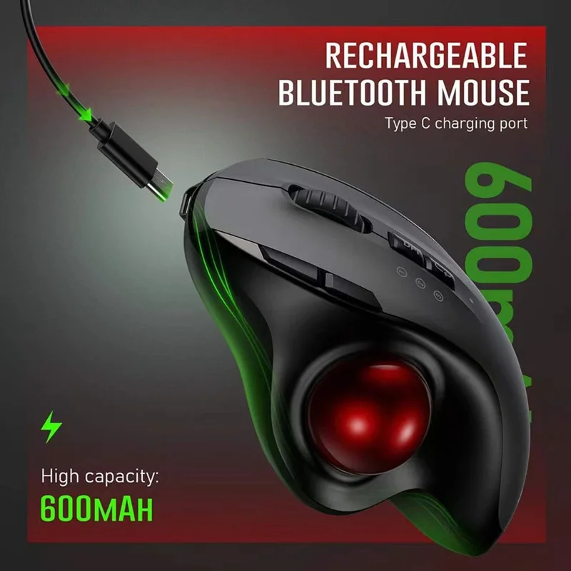 JOMAA JOM255 2.4G Wireless Bluetooth-compatible Dual Mode Trackball Mouse Rechargeable Silent Ergonomic Cordless Mouse