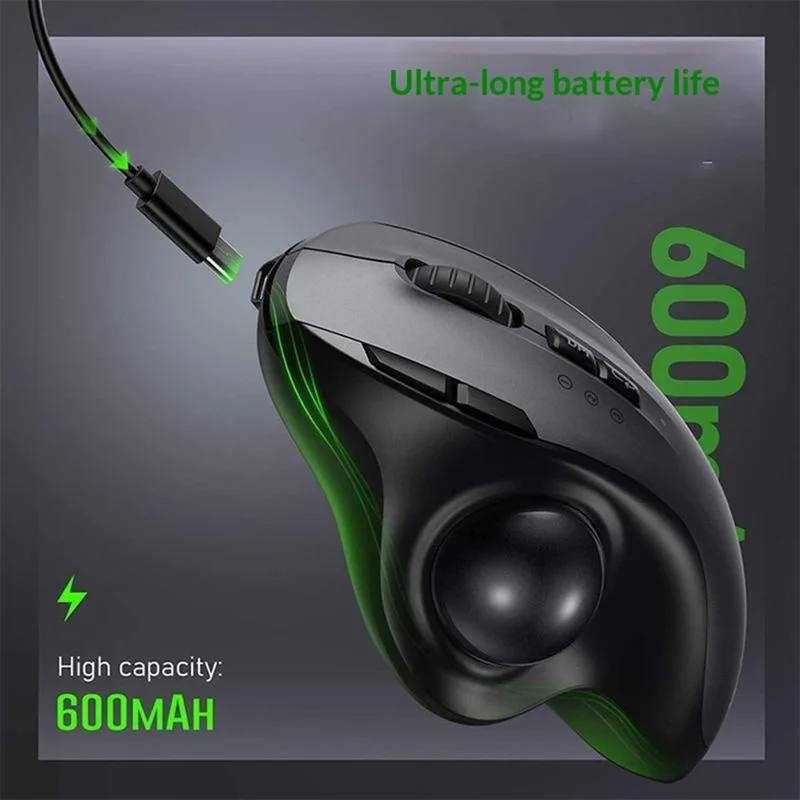 JOMAA JOM255 2.4G Wireless Bluetooth-compatible Dual Mode Trackball Mouse Rechargeable Silent Ergonomic Cordless Mouse