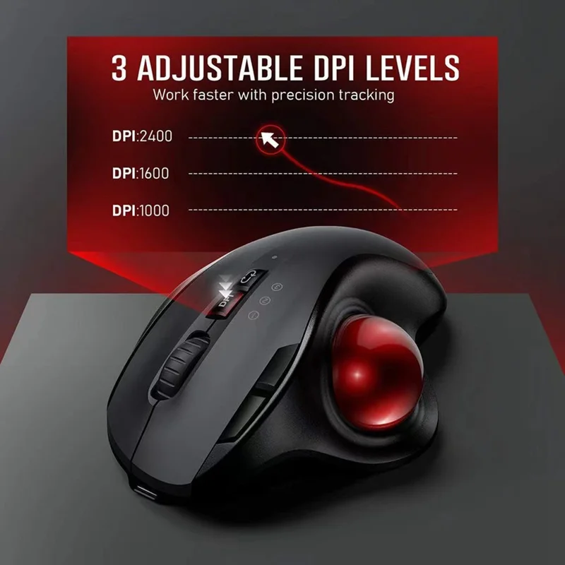 JOMAA JOM255 2.4G Wireless Bluetooth-compatible Dual Mode Trackball Mouse Rechargeable Silent Ergonomic Cordless Mouse
