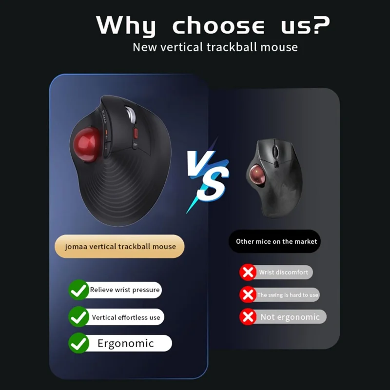 JOMAA JOM255 2.4G Wireless Bluetooth-compatible Dual Mode Trackball Mouse Rechargeable Silent Ergonomic Cordless Mouse
