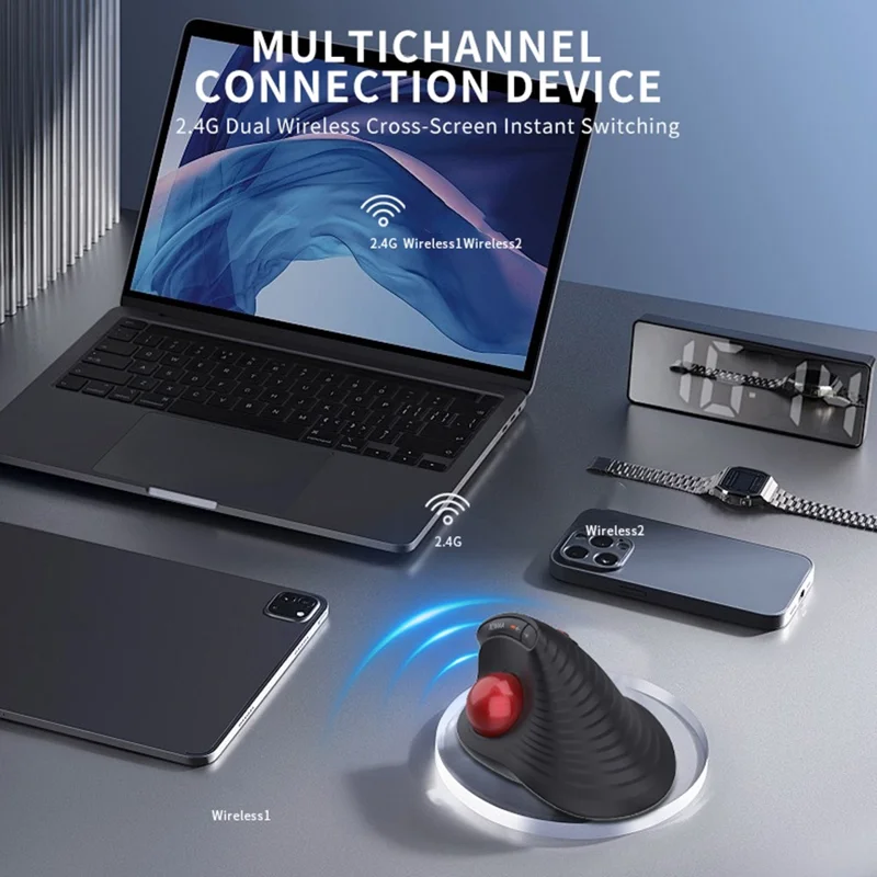 JOMAA JOM255 2.4G Wireless Bluetooth-compatible Dual Mode Trackball Mouse Rechargeable Silent Ergonomic Cordless Mouse