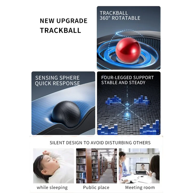 JOMAA JOM255 2.4G Wireless Bluetooth-compatible Dual Mode Trackball Mouse Rechargeable Silent Ergonomic Cordless Mouse