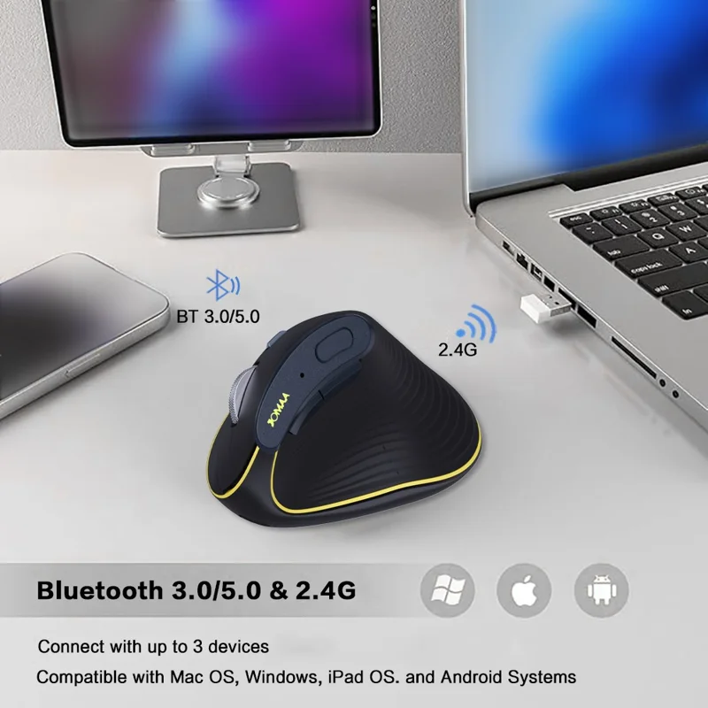 JOMAA JOM655 2.4G Wireless Bluetooth-compatible Dual Mode Mouse Rechargeable Silent Ergonomic Cordless Mouse for Office
