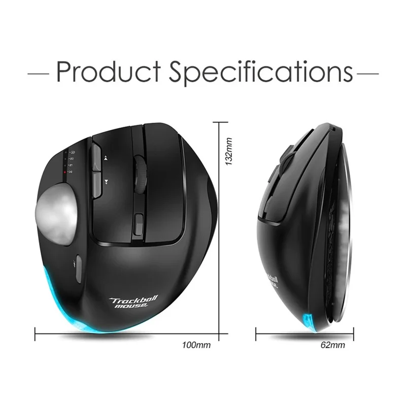 F-33 Trackball Wireless Mouse 2.4G Bluetooth-compatible RGB Ergonomic Rechargeable Cordless Mouse for Gaming Office - Black