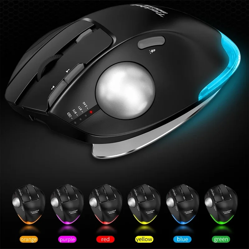 F-33 Trackball Wireless Mouse 2.4G Bluetooth-compatible RGB Ergonomic Rechargeable Cordless Mouse for Gaming Office - Black