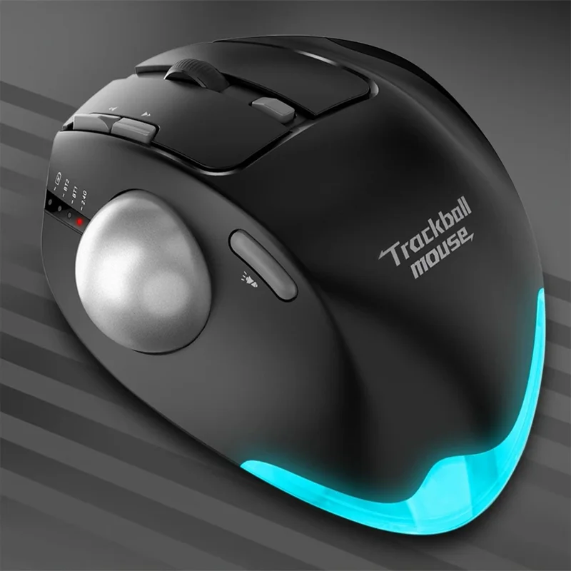 F-33 Trackball Wireless Mouse 2.4G Bluetooth-compatible RGB Ergonomic Rechargeable Cordless Mouse for Gaming Office - Black