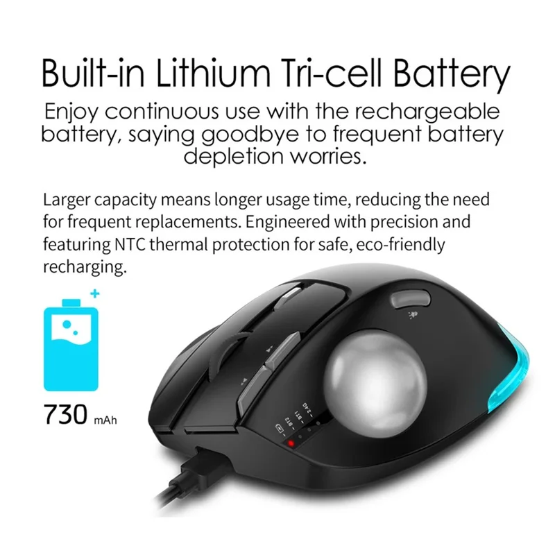 F-33 Trackball Wireless Mouse 2.4G Bluetooth-compatible RGB Ergonomic Rechargeable Cordless Mouse for Gaming Office - Black