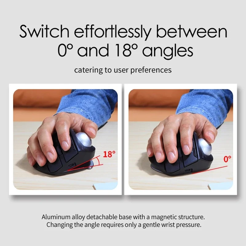 F-33 Trackball Wireless Mouse 2.4G Bluetooth-compatible RGB Ergonomic Rechargeable Cordless Mouse for Gaming Office - Black