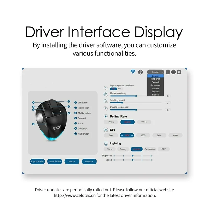 F-33 Trackball Wireless Mouse 2.4G Bluetooth-compatible RGB Ergonomic Rechargeable Cordless Mouse for Gaming Office - Black