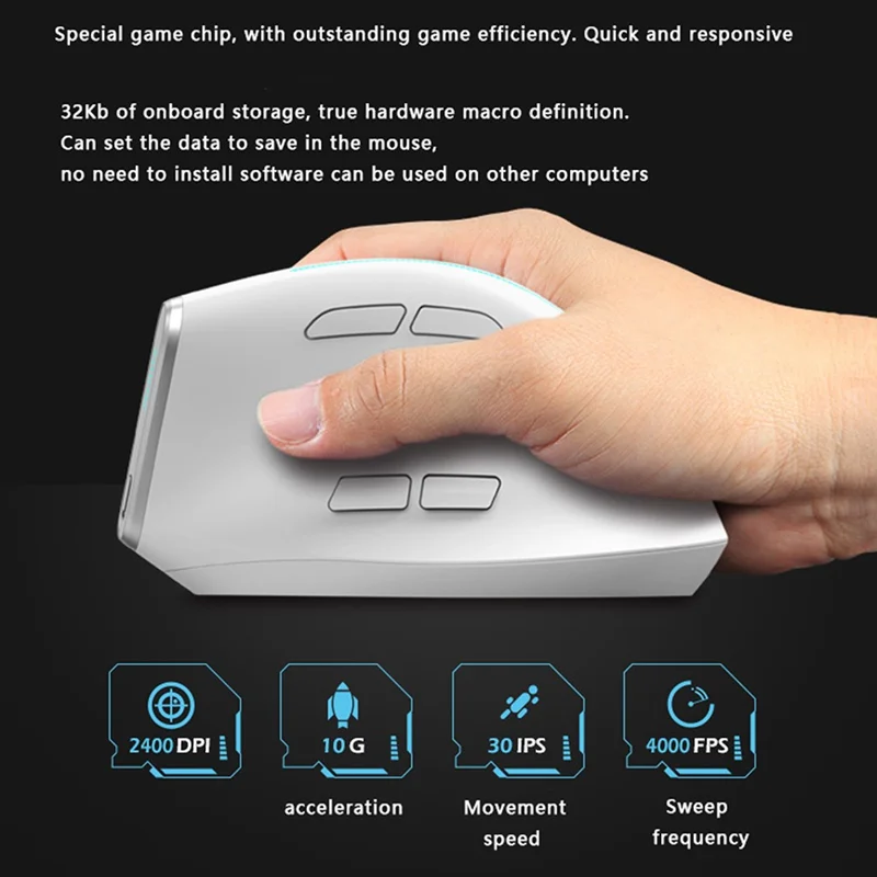 F-36 Wireless Bluetooth-compatible Mouse 2.4G Ergonomic RGB Rechargeable Cordless Gaming Mouse - Black