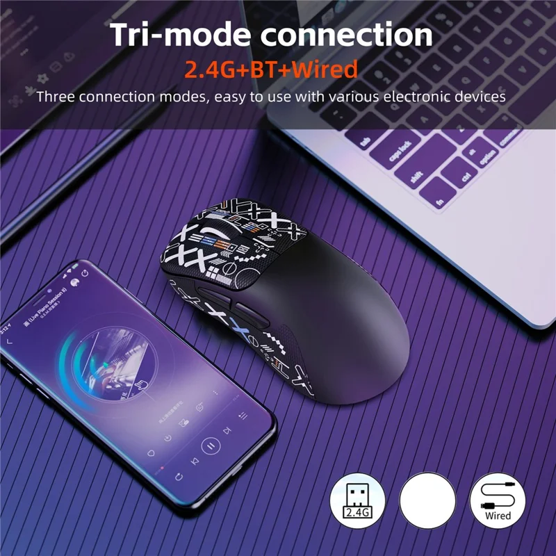 HXSJ T700PRO Rato Gaming Tri-Modo Sem Fios Bluetooth compatível 2.4G Com Fios 10000DPI Rato Programável - Preto