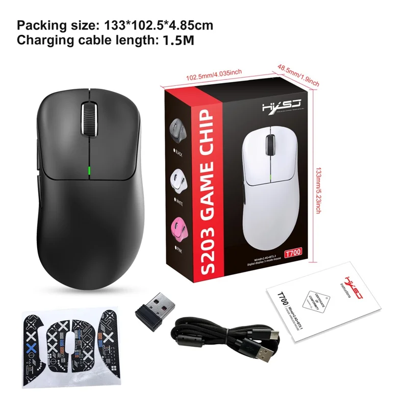 HXSJ T700PRO Rato Gaming Tri-Modo Sem Fios Bluetooth compatível 2.4G Com Fios 10000DPI Rato Programável - Preto