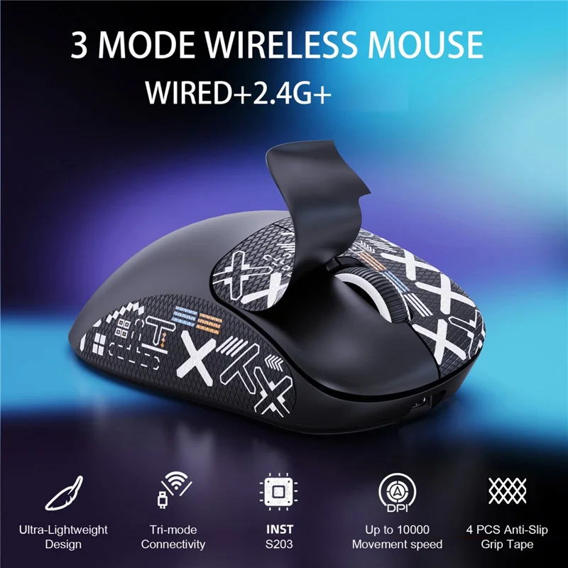 HXSJ T700PRO Rato Gaming Tri-Modo Sem Fios Bluetooth compatível 2.4G Com Fios 10000DPI Rato Programável - Preto