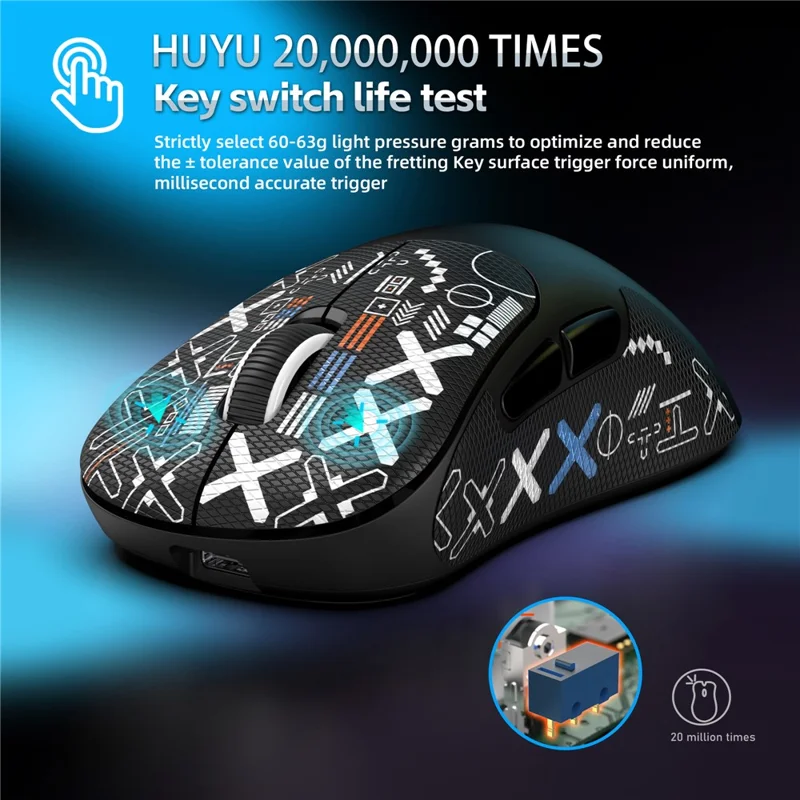 HXSJ T700PRO Rato Gaming Tri-Modo Sem Fios Bluetooth compatível 2.4G Com Fios 10000DPI Rato Programável - Preto