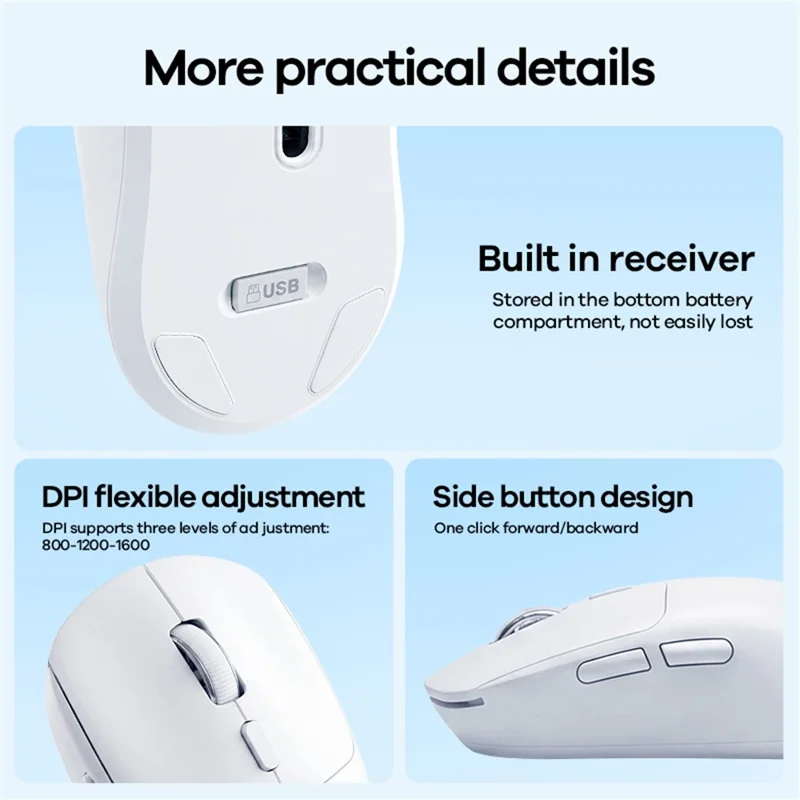 REMAX WM-01 Wireless Mouse 2.4G Bluetooth-compatible Dual Mode 6-Keys DPI Adjustable Ergonomic Silent Mice  for Office Gaming - Black