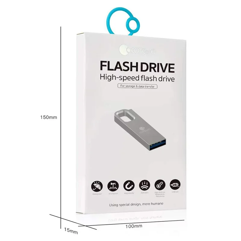 COTECI CS8831 32GB USB 3.0 Flash Drive Zinc Alloy Portable Memory Stick with Hanging Hole - Silver White