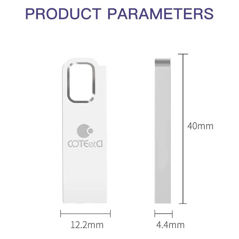 COTECI CS8831 64GB USB 3.0 Flash Drive Zinc Alloy Portable Memory Stick with Hanging Hole - Silver White