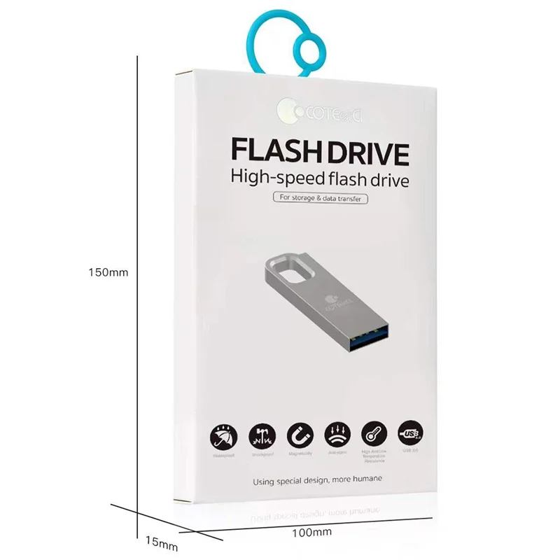 COTECI CS8831 64GB USB 3.0 Flash Drive Zinc Alloy Portable Memory Stick with Hanging Hole - Silver White