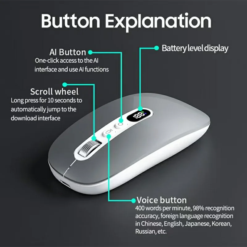 M191 AI Smart Voice Mouse Wireless 2.4G Bluetooth-compatible Triple Mode Office Translation Silent Computer Mice - Silver