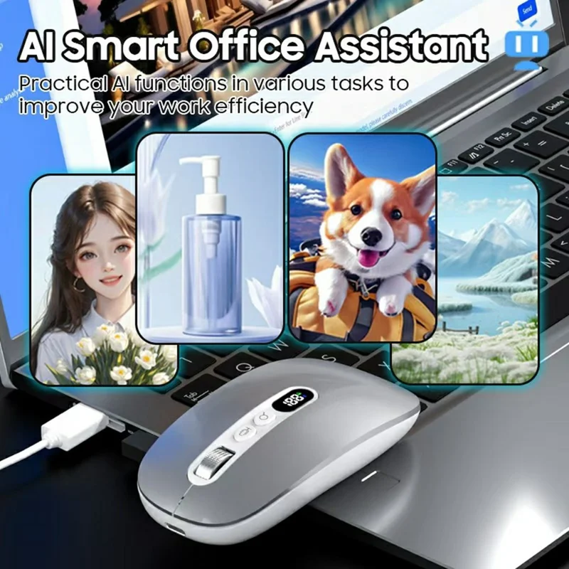 M191 AI Smart Voice Mouse Wireless 2.4G Bluetooth-compatible Triple Mode Office Translation Silent Computer Mice - Silver