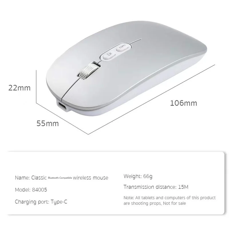 COTECI 84005 Rato Sem Fios Bluetooth-Compatible 3 Níveis DPI Carregamento Type-C Design Silencioso - Prata
