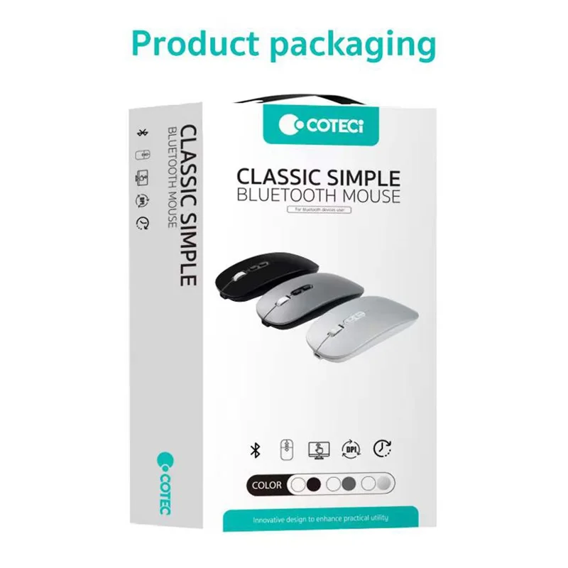 COTECI 84005 Rato Sem Fios Bluetooth-Compatible 3 Níveis DPI Carregamento Type-C Design Silencioso - Prata