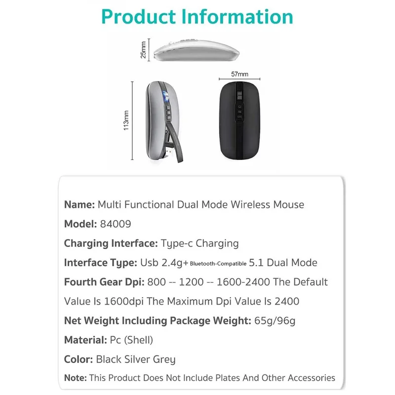 Rato Sem Fios COTECI 84009 2.4G Bluetooth 5.1 Modo Duplo Rato com 4 Níveis de DPI para Computador Portátil - Preto