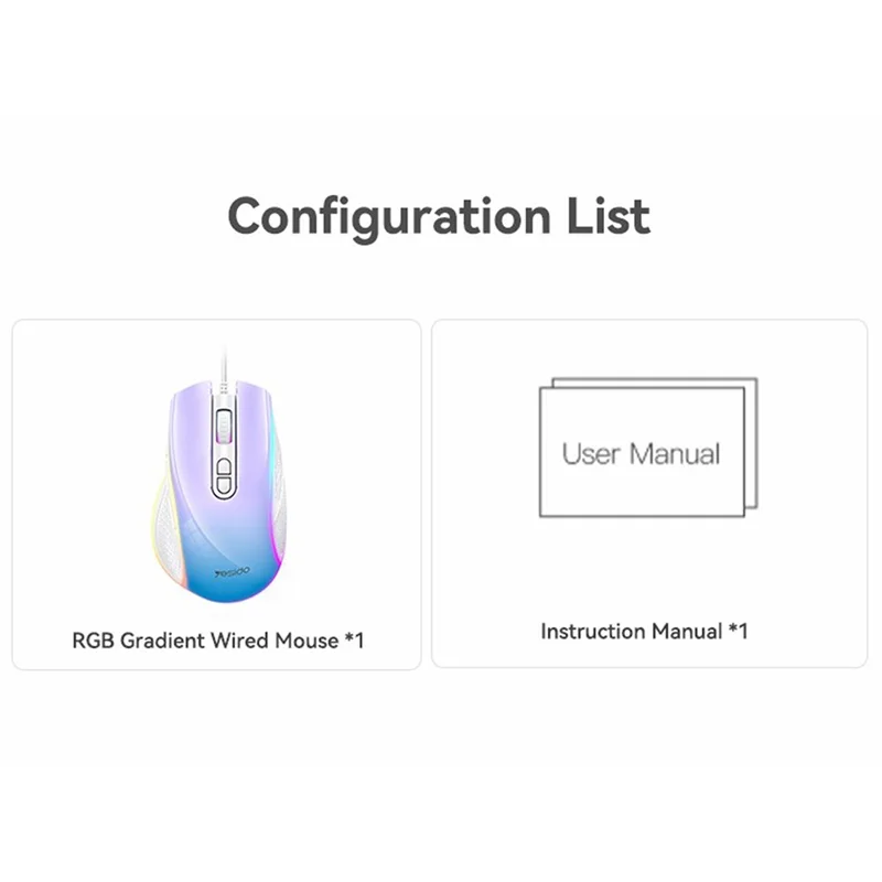 YESIDO KB51 RGB Gradient Wired Gaming Mouse 8 Buttons 7200 DPI Optical Sensor Mouse for PC Gaming - Purple Blue