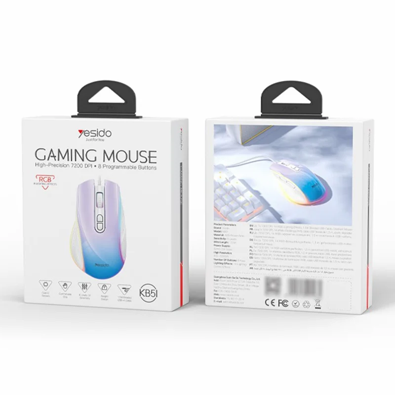 YESIDO KB51 RGB Gradient Wired Gaming Mouse 8 Buttons 7200 DPI Optical Sensor Mouse for PC Gaming - Purple Blue