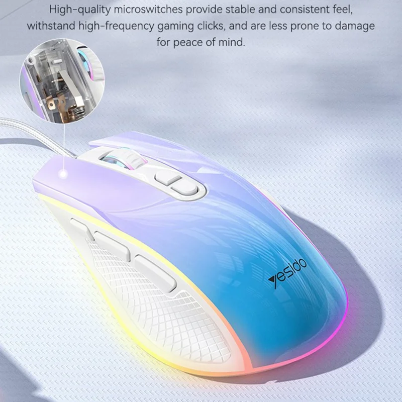 YESIDO KB51 RGB Gradient Wired Gaming Mouse 8 Buttons 7200 DPI Optical Sensor Mouse for PC Gaming - Purple Blue