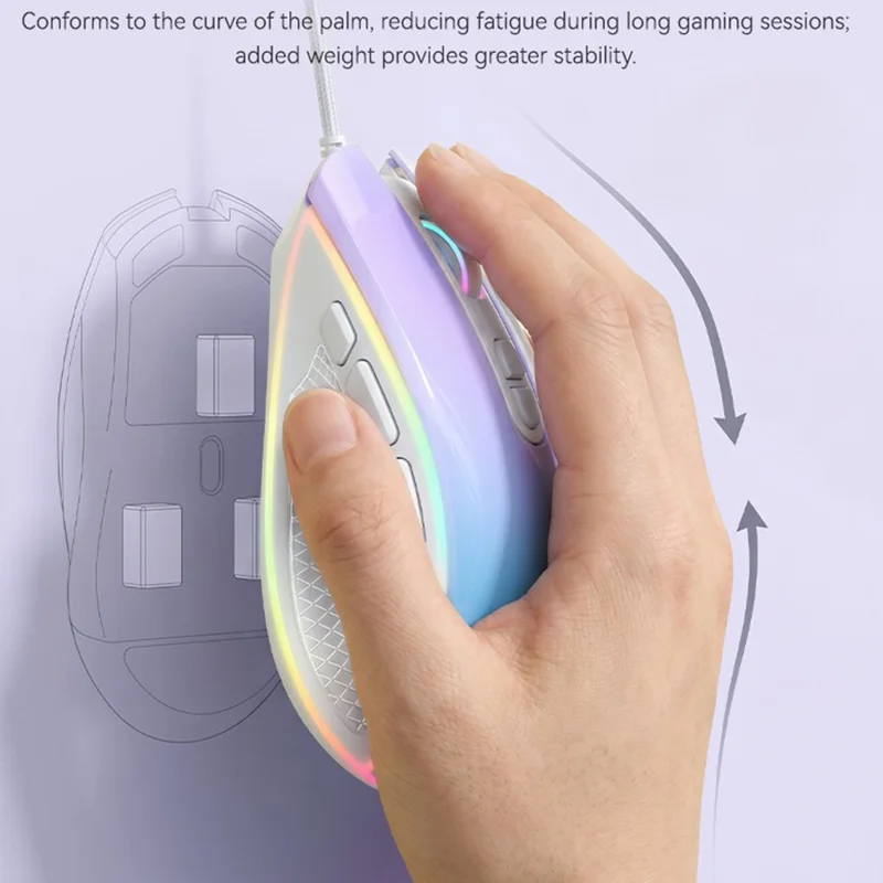 YESIDO KB51 RGB Gradient Wired Gaming Mouse 8 Buttons 7200 DPI Optical Sensor Mouse for PC Gaming - Purple Blue