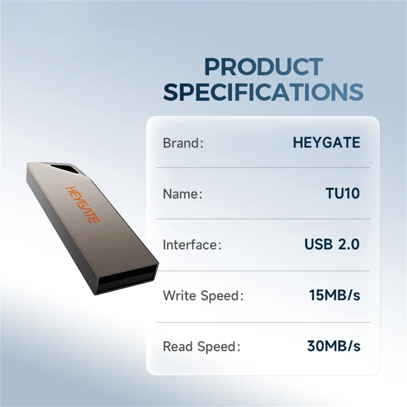 HEYGATE TU10 16GB USB Flash Drive Mini Pendrive Aluminum Alloy USB 2.0 Memory Stick Plug and Play