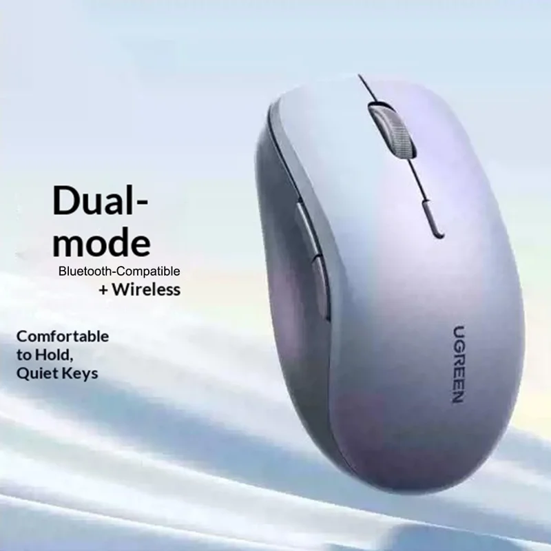UGREEN MU002 Ergonomic Wireless Mouse Bluetooth-compatible 2.4GHz Dual Mode Silent Click - Grey