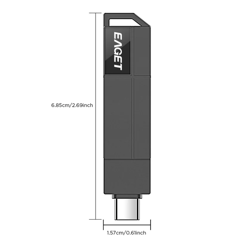 EAGET CF33 32GB USB 3.2 Typ-A + Typ-C 2-in-1-USB-Stick, 360-Grad drehbar, Speicher aus Zinklegierung – Schwarz
