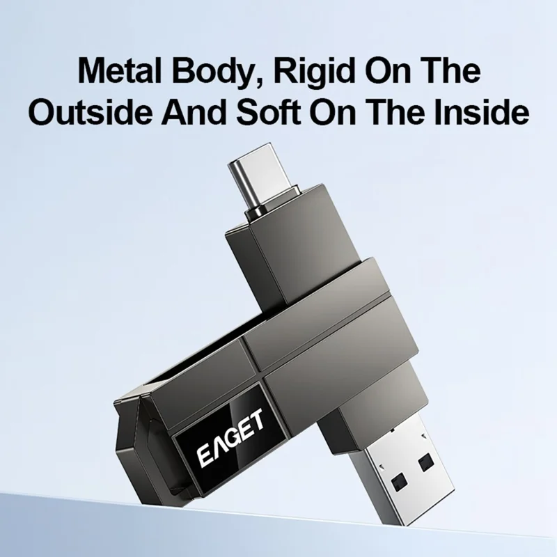 EAGET CF33 32GB USB 3.2 Typ-A + Typ-C 2-in-1-USB-Stick, 360-Grad drehbar, Speicher aus Zinklegierung – Schwarz