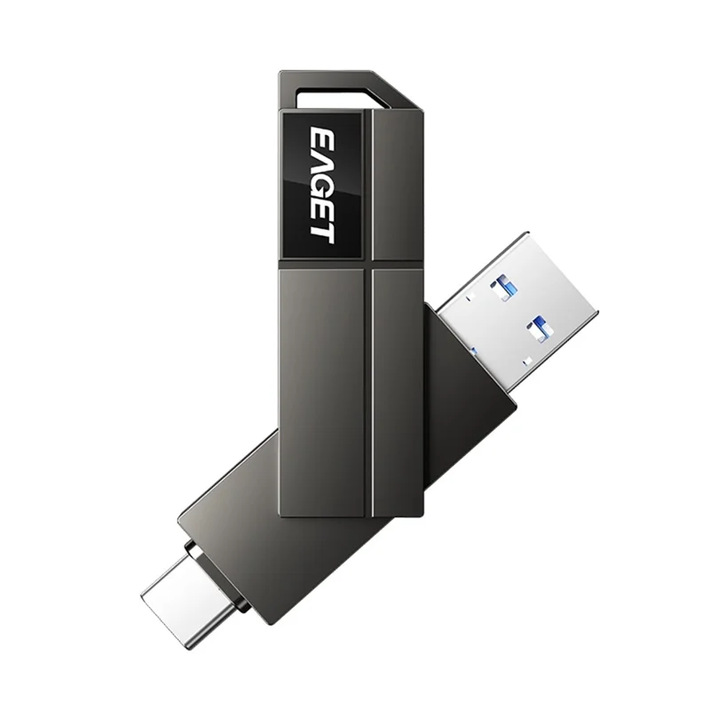 EAGET CF33 64GB USB 3.2 Type-A + Type-C 2 in 1 Flash Drive 360 Degree Rotatable Zinc Alloy Storage Disk - Black
