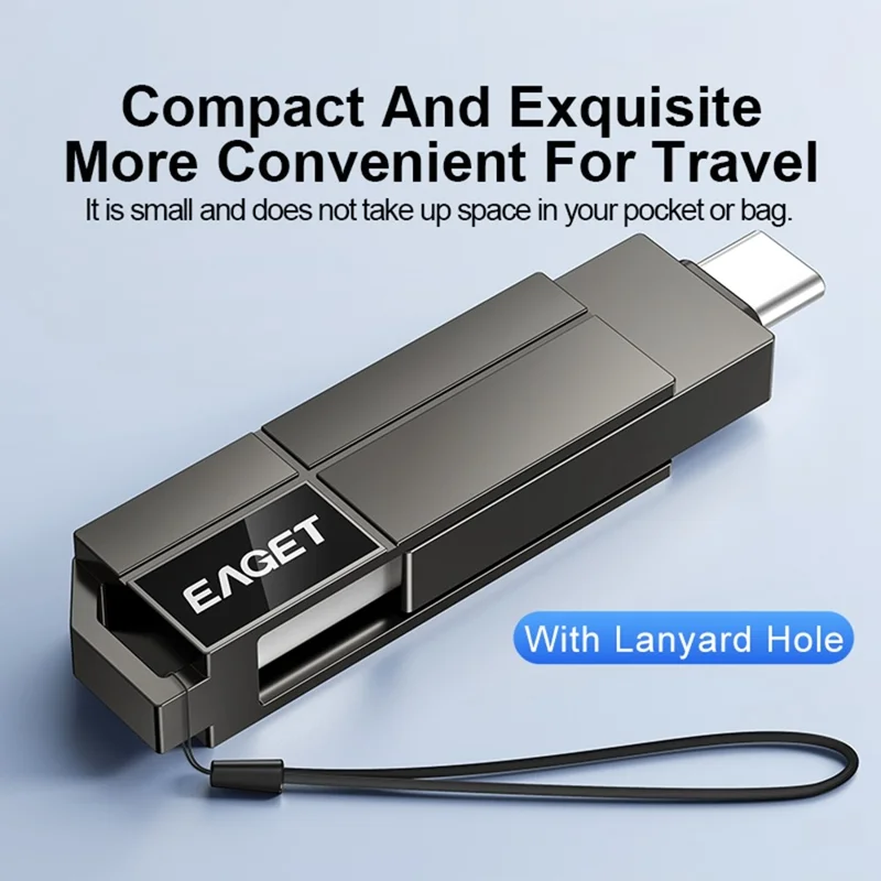 EAGET CF33 128GB USB 3.2 Type-A + Type-C 2 in 1 Flash Drive 360 Degree Rotatable Zinc Alloy Storage Disk - Black