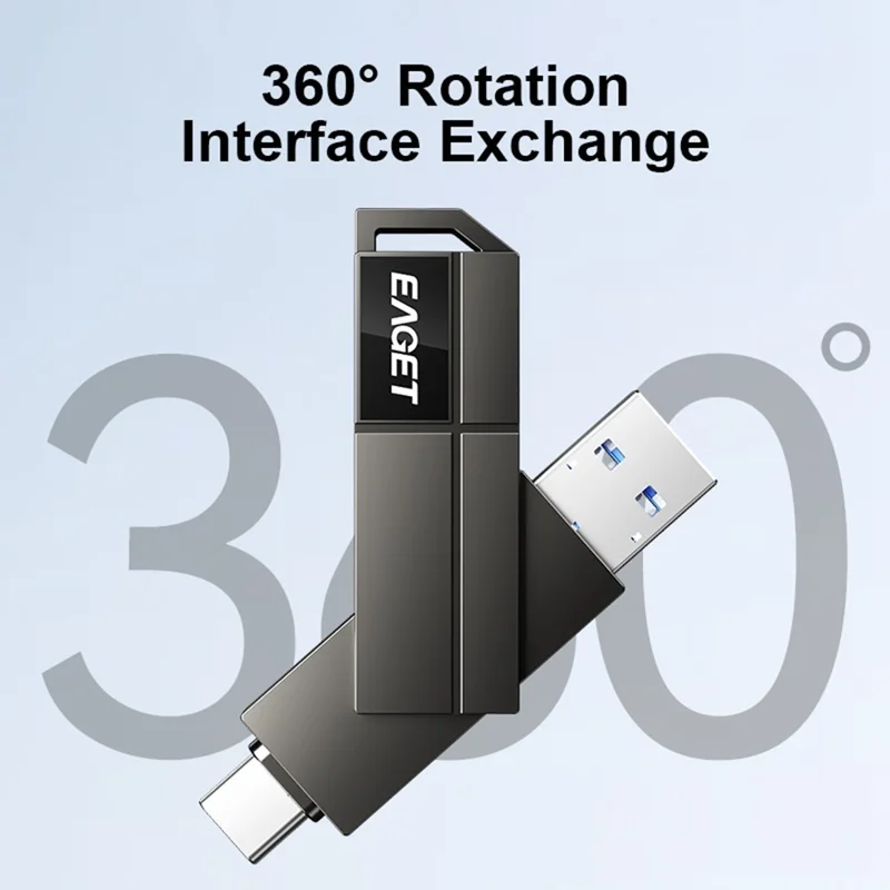 EAGET CF33 128GB USB 3.2 Type-A + Type-C 2 in 1 Flash Drive 360 Degree Rotatable Zinc Alloy Storage Disk - Black