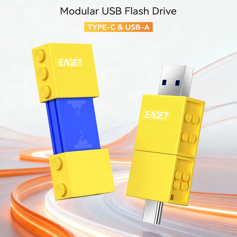 EAGET CF50 32 ГБ флеш-накопитель с двумя портами, слайдерный дизайн, USB 3.2 Type-A + Type-C, высокоскоростная флешка - синий+желтый