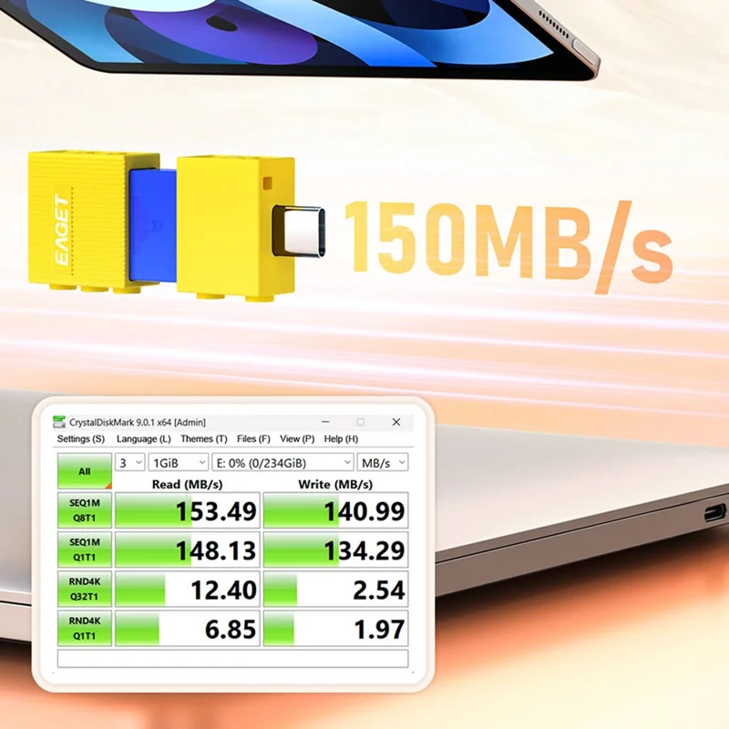 EAGET CF50 32 ГБ флеш-накопитель с двумя портами, слайдерный дизайн, USB 3.2 Type-A + Type-C, высокоскоростная флешка - синий+желтый