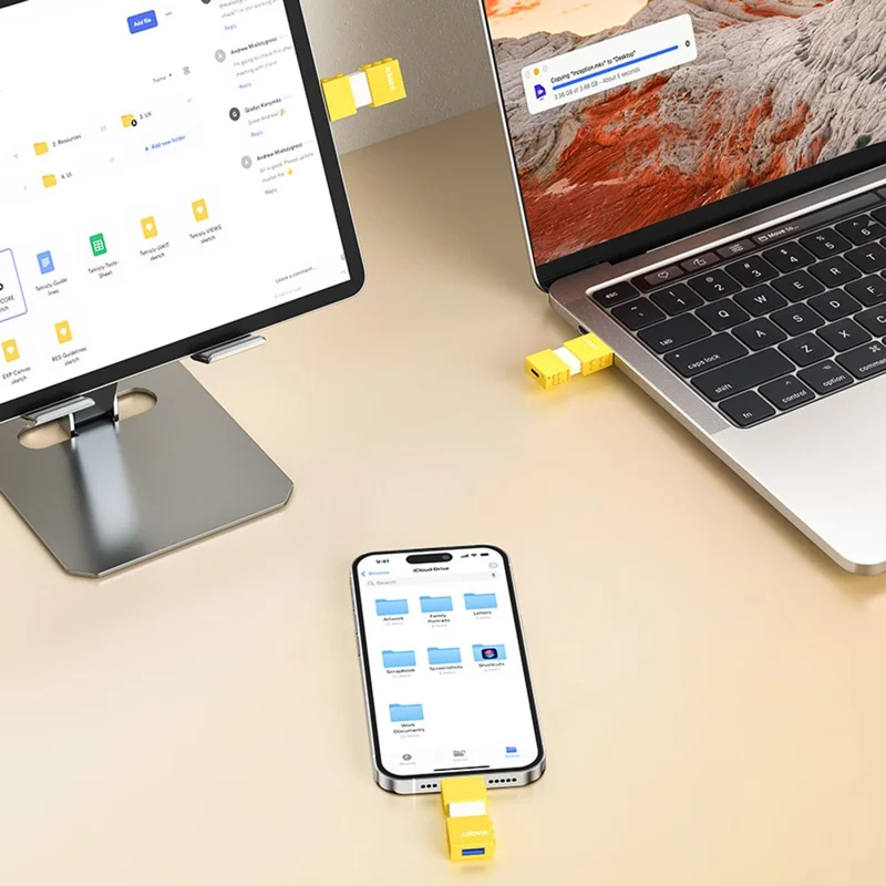 EAGET CF50 64GB Dual-Port Flash Drive Sliding Design USB 3.2 Type-A + Type-C High Speed Memory Stick - Blue+Yellow