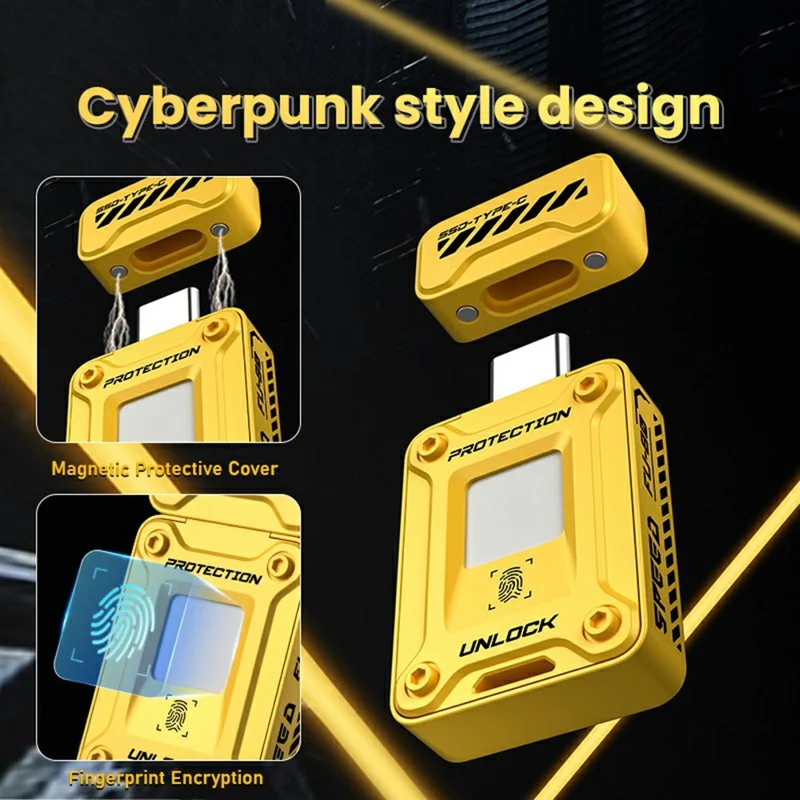 EAGET FU80 128GB Type-C Flash Drive Zinc Alloy Fingerprint Encryption 256-bit AES Portable U Disk - Yellow