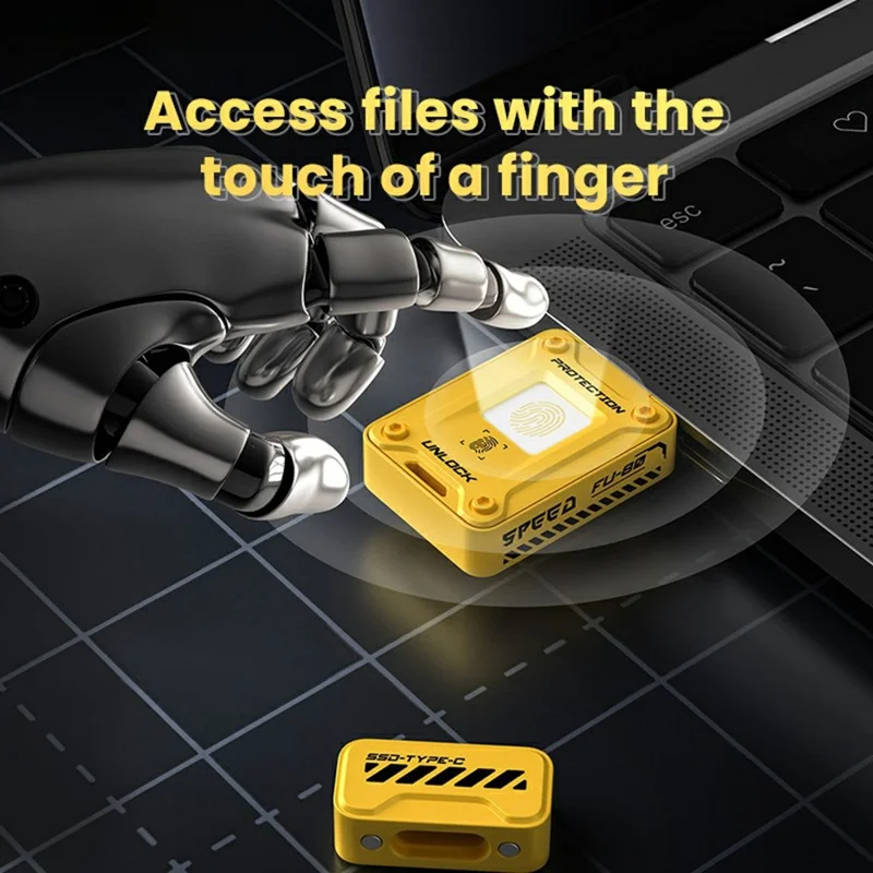 EAGET FU80 128GB Type-C Flash Drive Zinc Alloy Fingerprint Encryption 256-bit AES Portable U Disk - Yellow